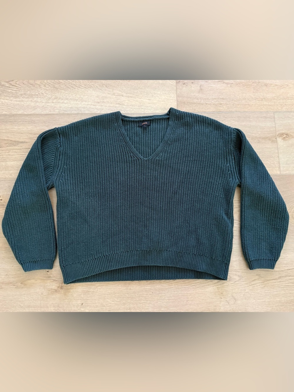 Quince Organic Cotton Fisherman V-Neck Sweater Large Dark Spruce